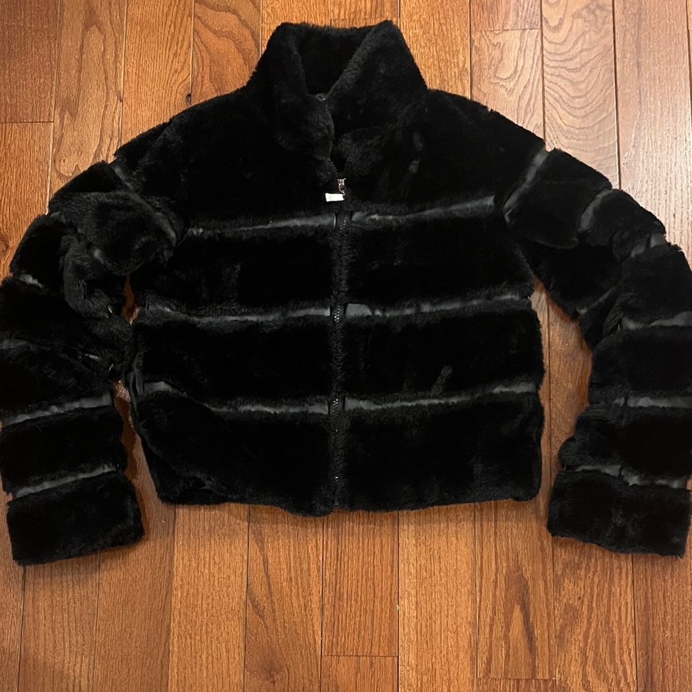 Black Faux Fur and Leather Jacket